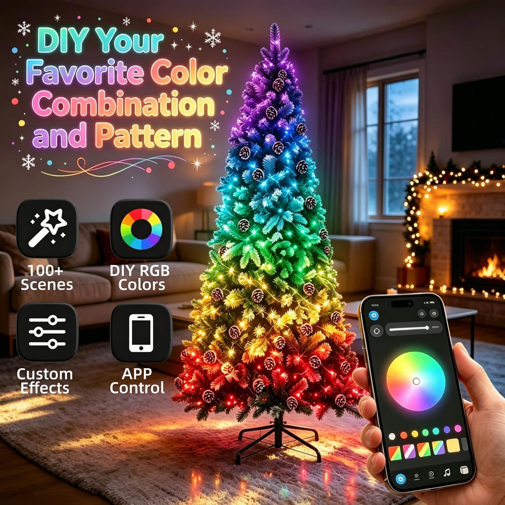 Juegoal 7.5FT Pre-Lit Pencil Christmas Tree with 305 LED Smart RGB Lights
