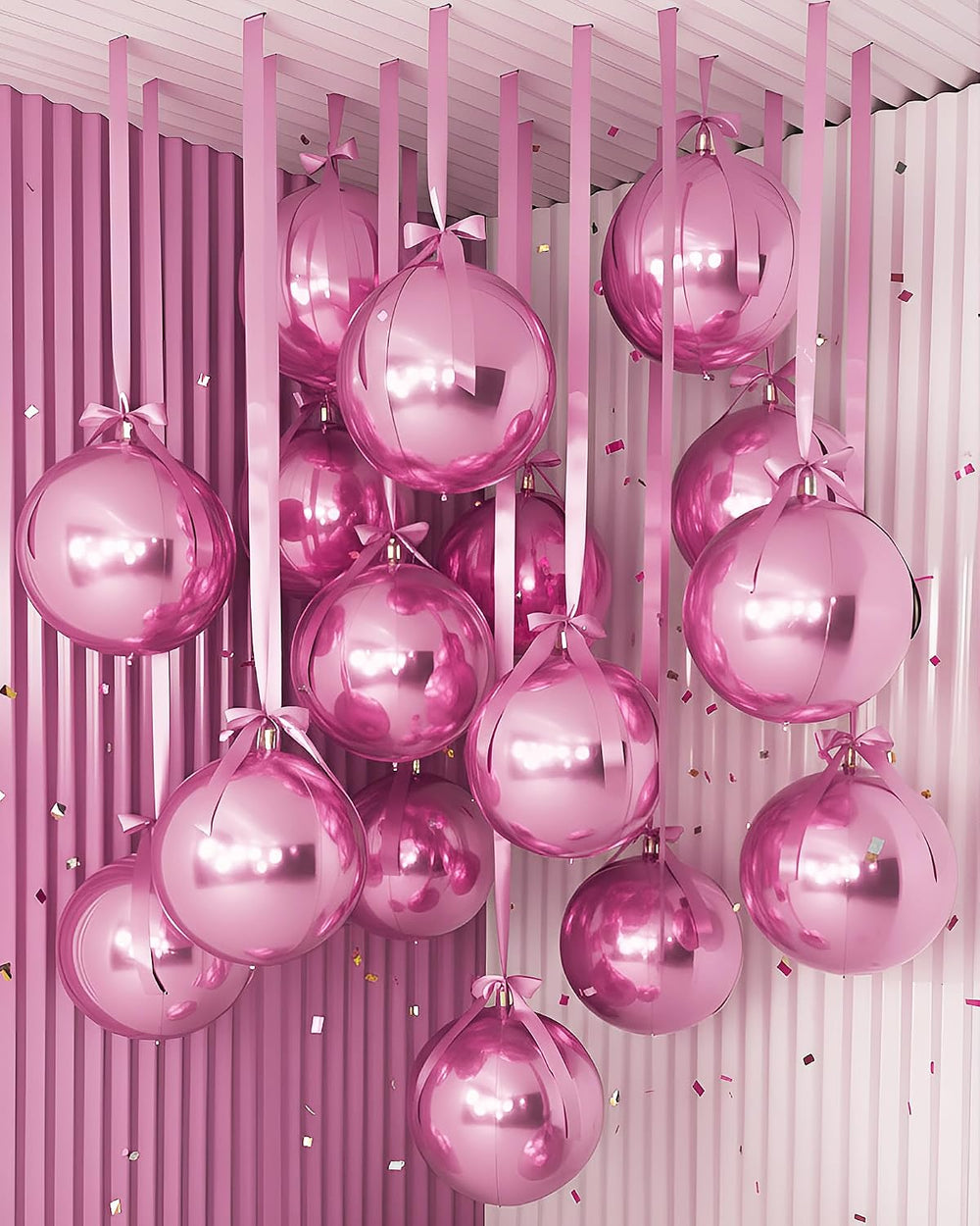 30 Set Pink Round Foil Balloons 22In Giant 4D Ball Metallic Balloons