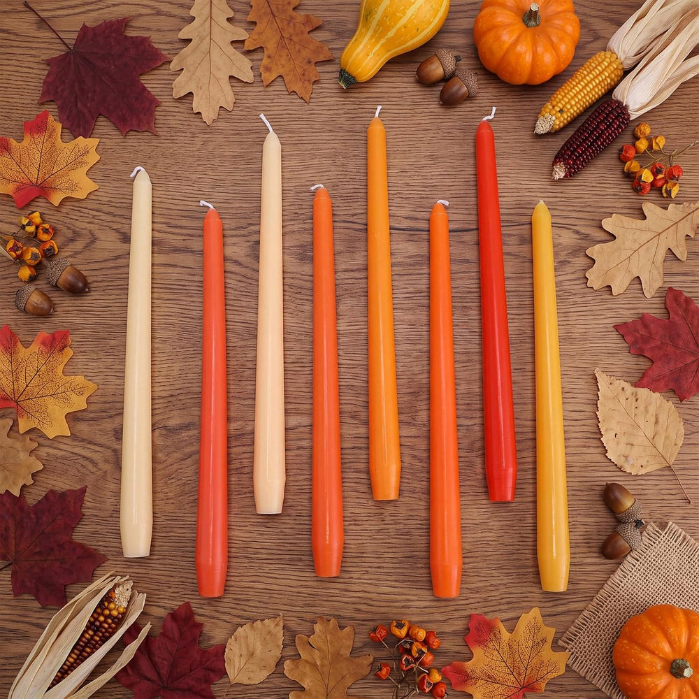 MTLEE 32 Pcs Gradient Orange Taper Candles 10 Inch Fall Long Candlesticks
