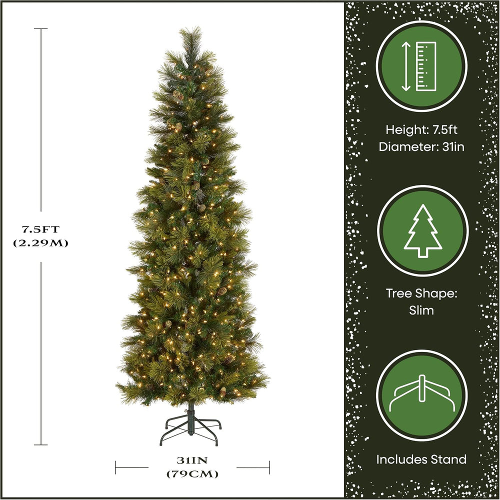National Tree Company 7.5ft Pre-Lit Carolina Pine Slim Christmas Tree
