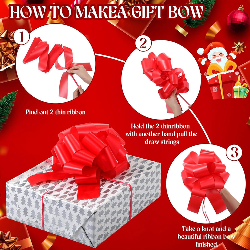 60 Pcs 9" Pull Bow Christmas Gift Wrapping with Ribbon, Red