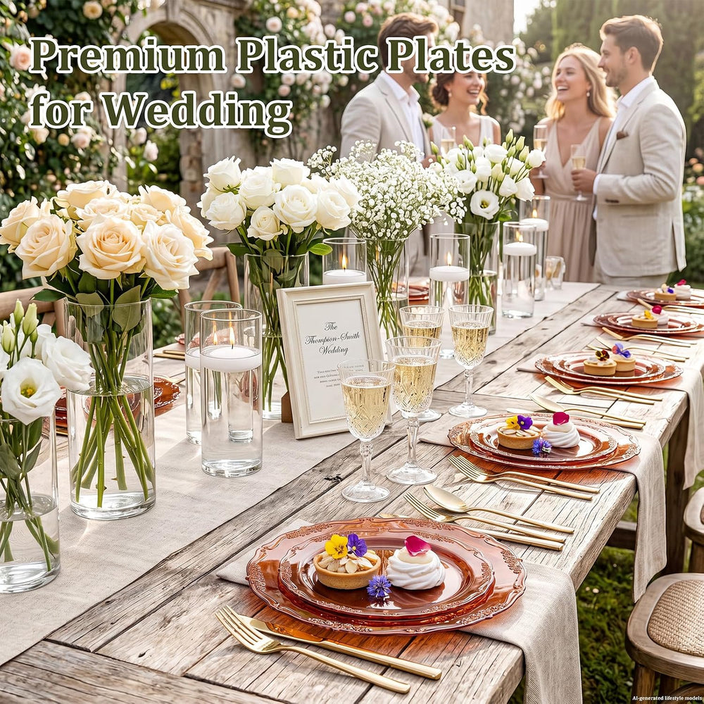 100PCS Amber Plastic Plates, 7.5 Inch Disposable Dessert Plates