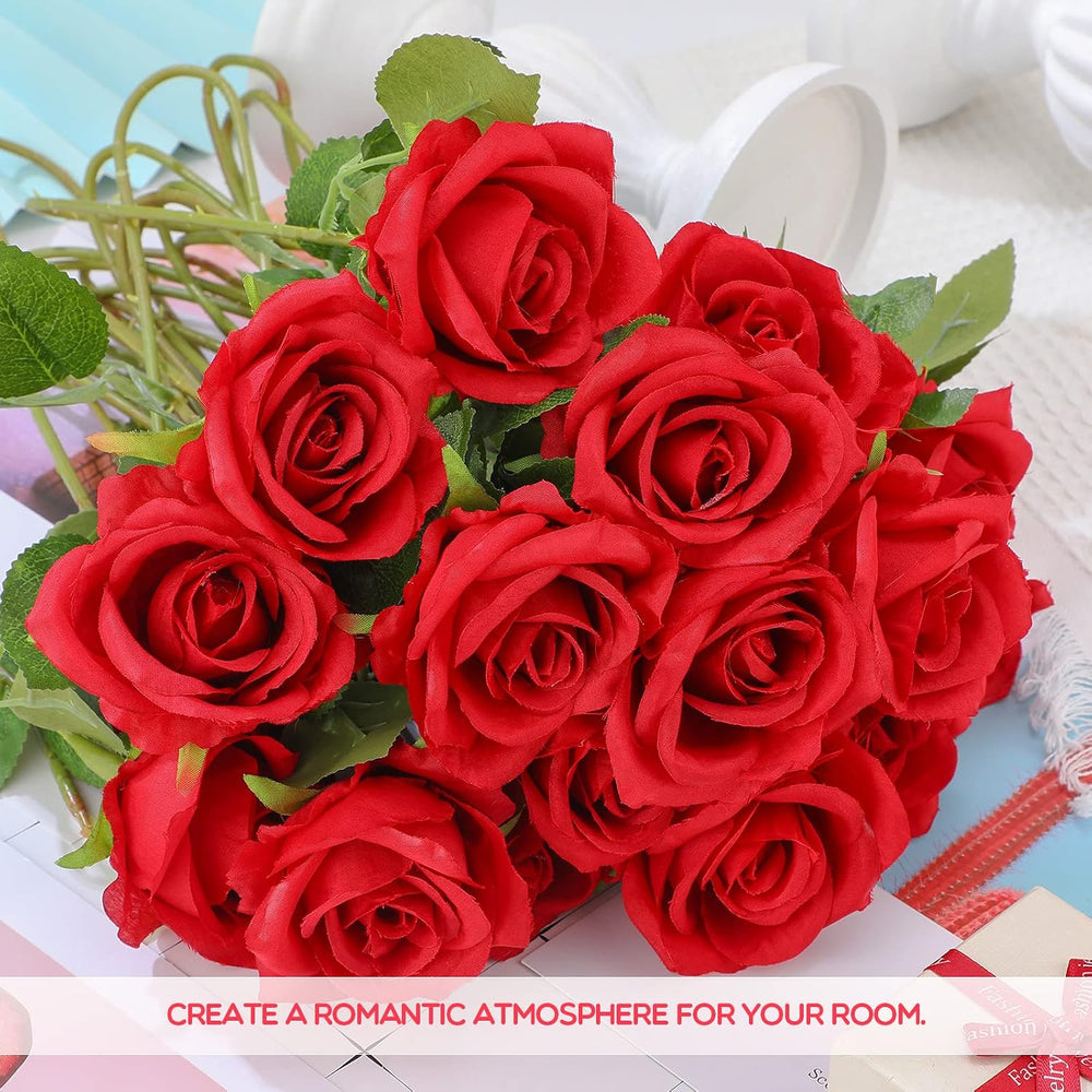 Jexine 100 Pcs Artificial Roses Flowers Bulk, Red