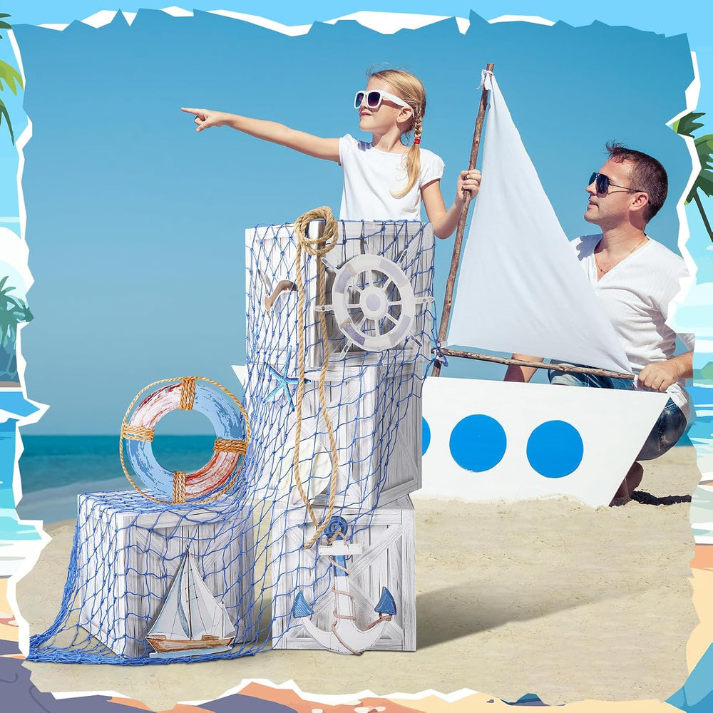 JellyArch 18 Pcs Nautical Party Decor Treasure Chest set, Blue, Nautical