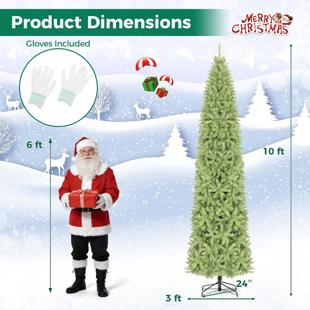 COSTWAY 10 FT Artificial Pencil Christmas Tree, Unlit, Hinged, Easy Setup