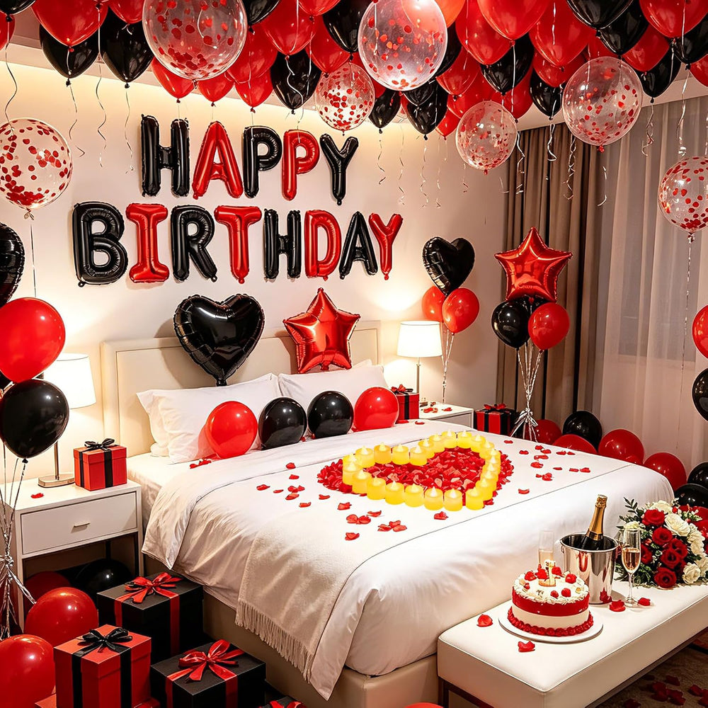 Red Black Happy Birthday Balloons Decorations Red and Black Birthday Balloon ...