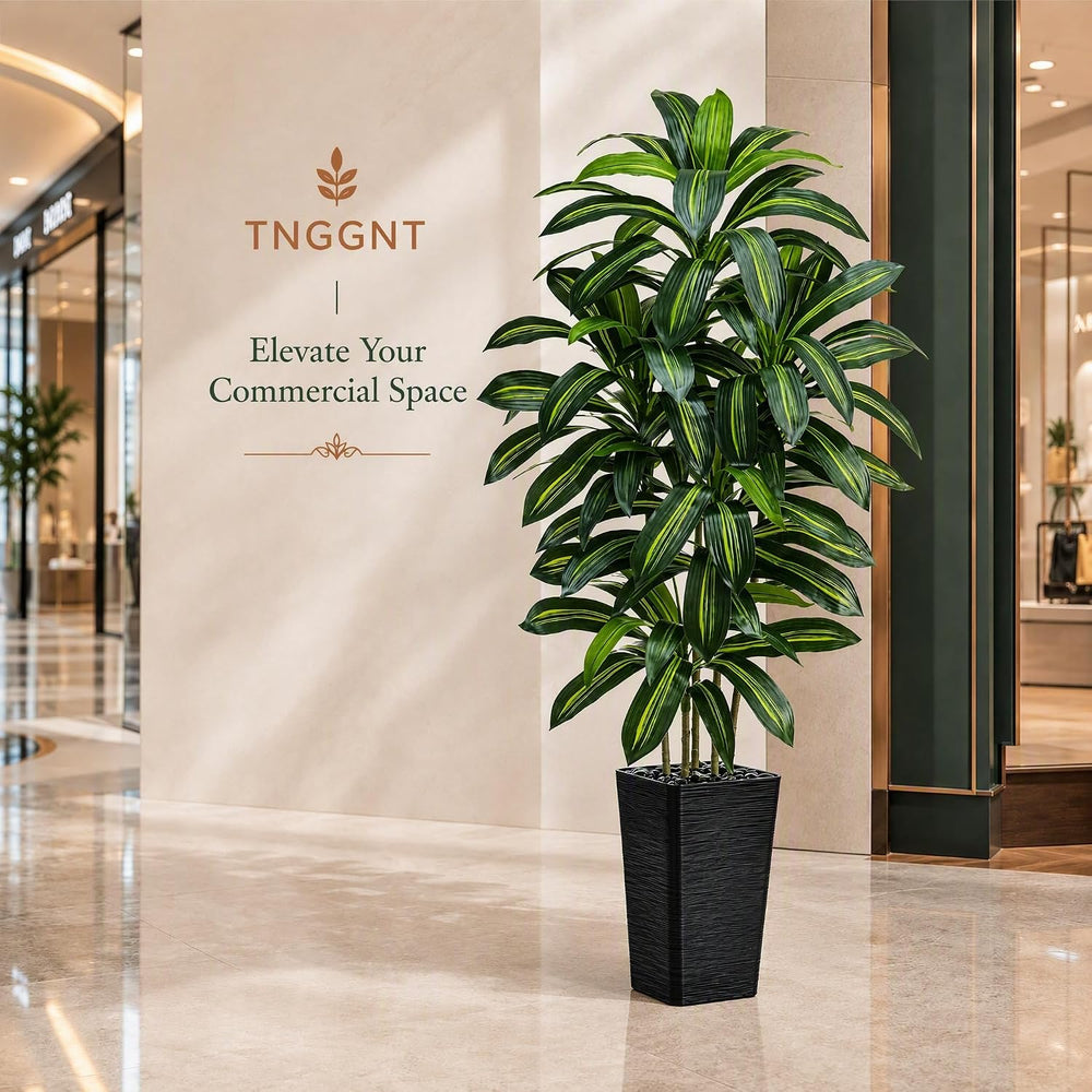 Artificial Dracaena Tree: 5FT Fake Plants Silk Faux Trees(Black Pot)