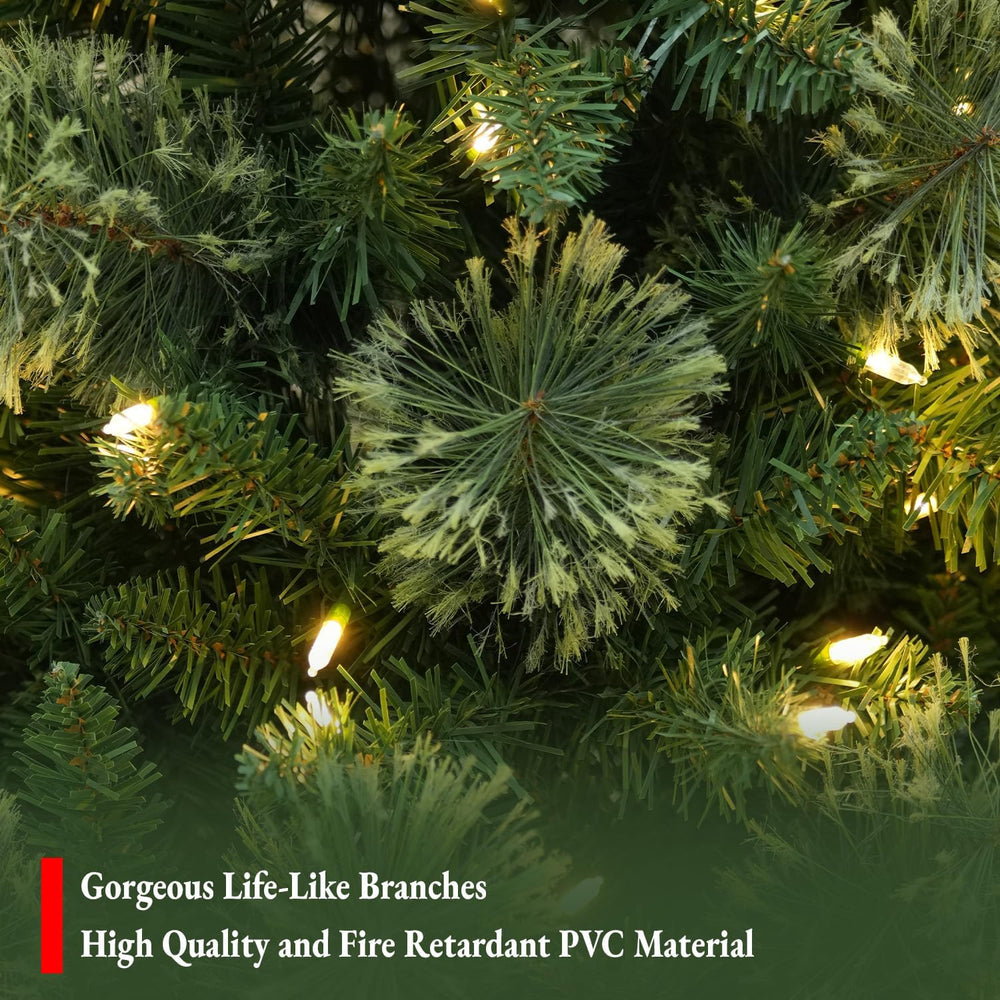 7.5FT Artificial Hinged Prelit Slim Christmas Tree, Pine Needles