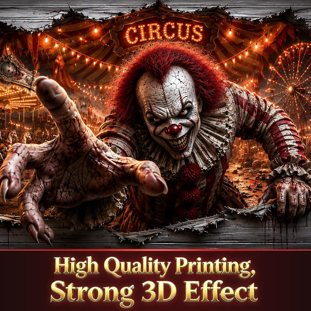 Halloween Garage Door Cover 16x7 FT, 3D Circus Clown Garage Door Decoration