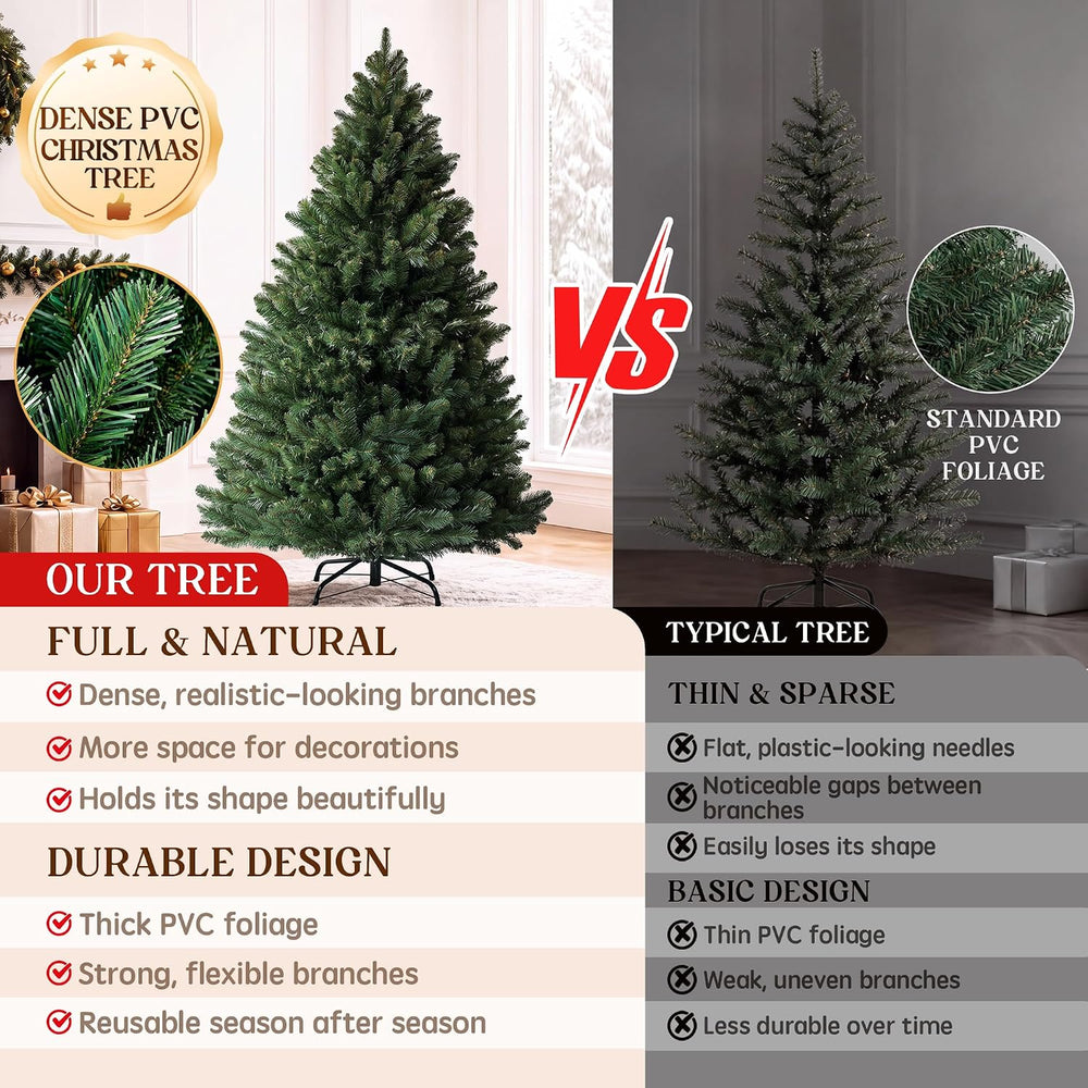 LUCKLIFE 6 ft Artificial Christmas Tree, Full PVC Unlit Christmas Tree with C...