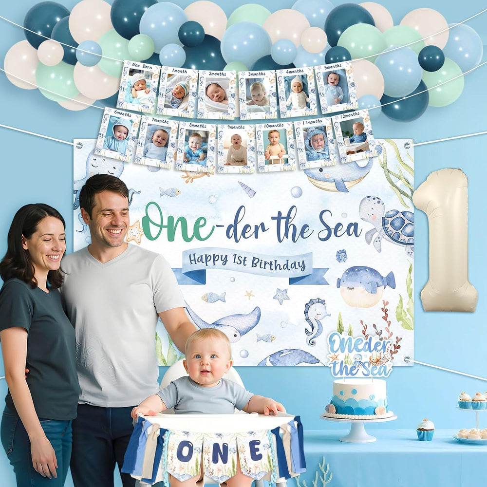 Jollyboom Oneder the Sea Party Decorations Boy, Under the Sea 1st Birthday De...