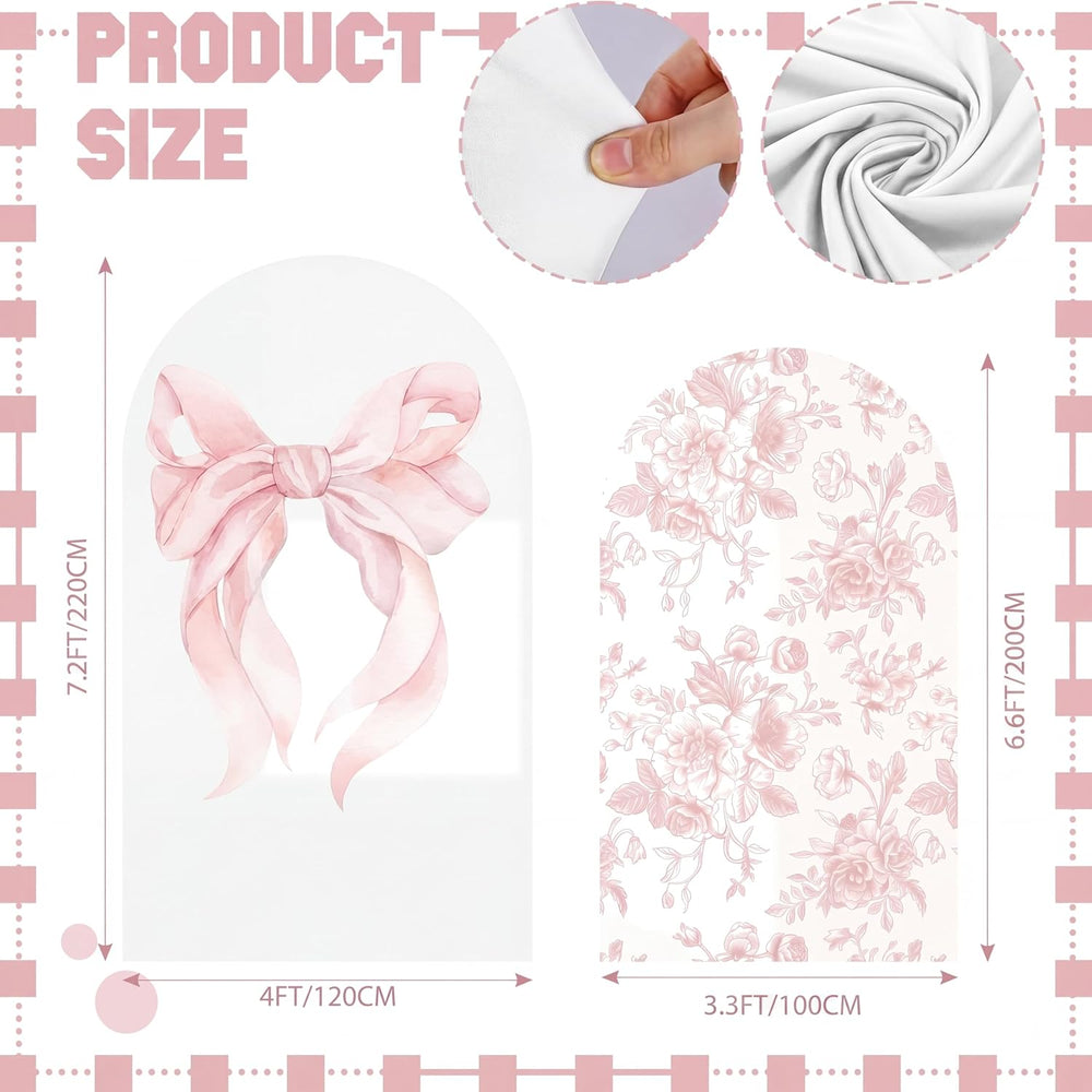 2 Set Pink Bow Floral Arch Backdrop Cover 7.2ft 6.6ft
