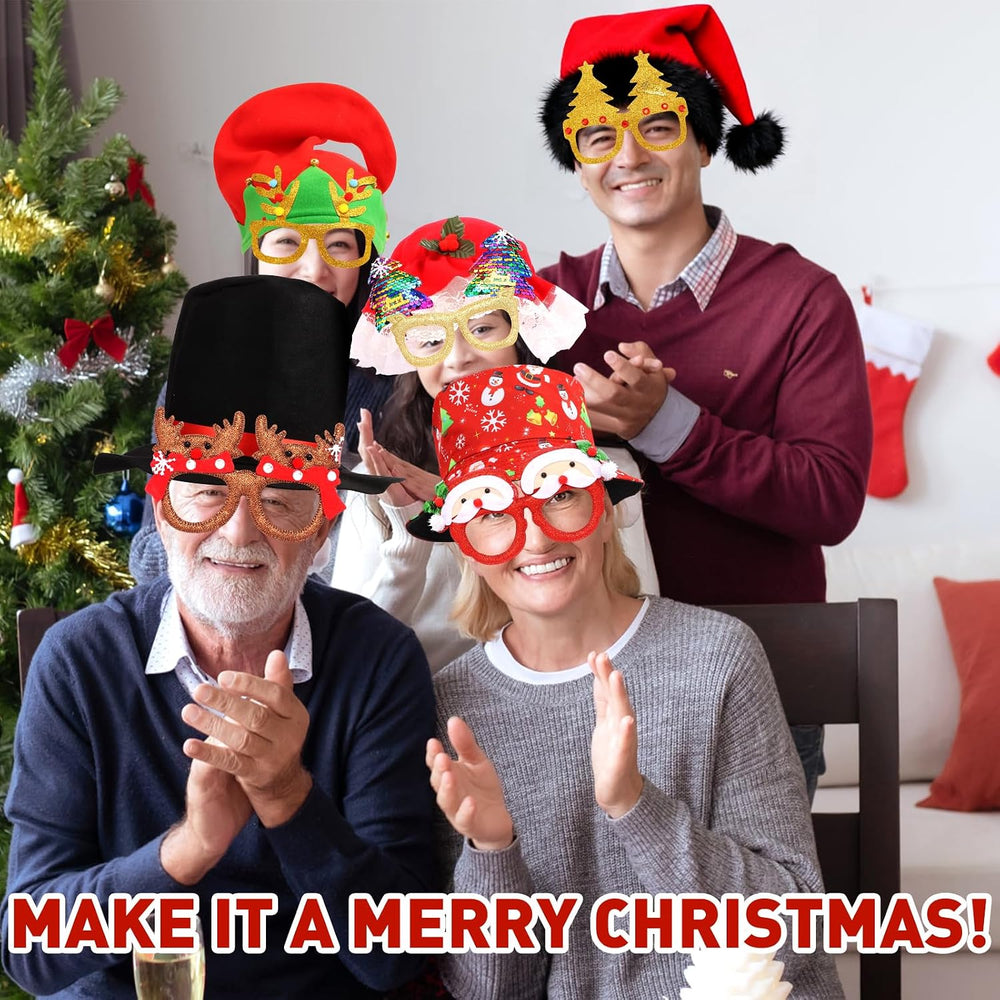 20pcs Christmas Hats and Glasses Set, 10pcs Xmas Hats, 10pcs Xmas Glasses, Cr...