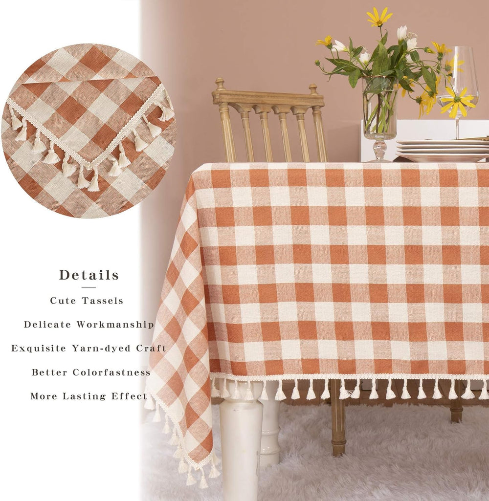 Fall Thanksgiving Orange Gingham Tablecloth 55”x84”