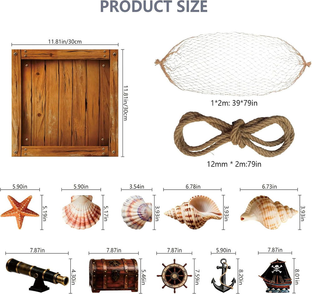 18 Pcs Pirate Party Decorations Imitation Wooden Box Fishing Net