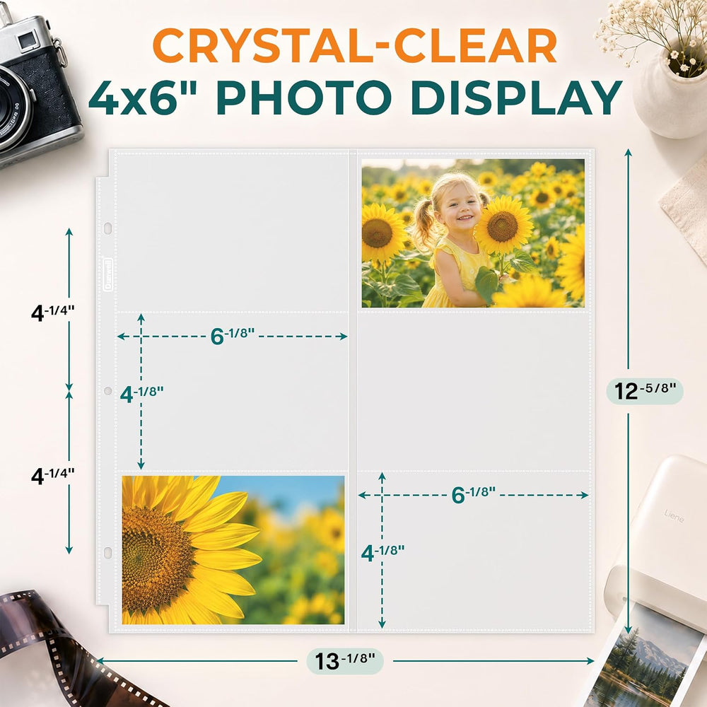 Dunwell 12x12 Scrapbook Page Protectors, 4x6 Photo Album Refill Pages, 100-Pa...