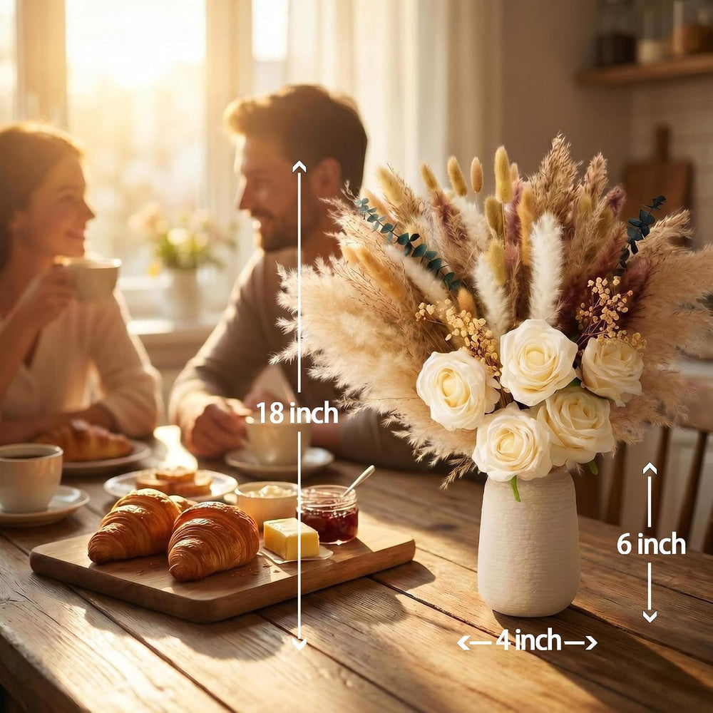 100 Pcs Pampas Grass with Vase, Boho Dried Flowers Table Centerpiece