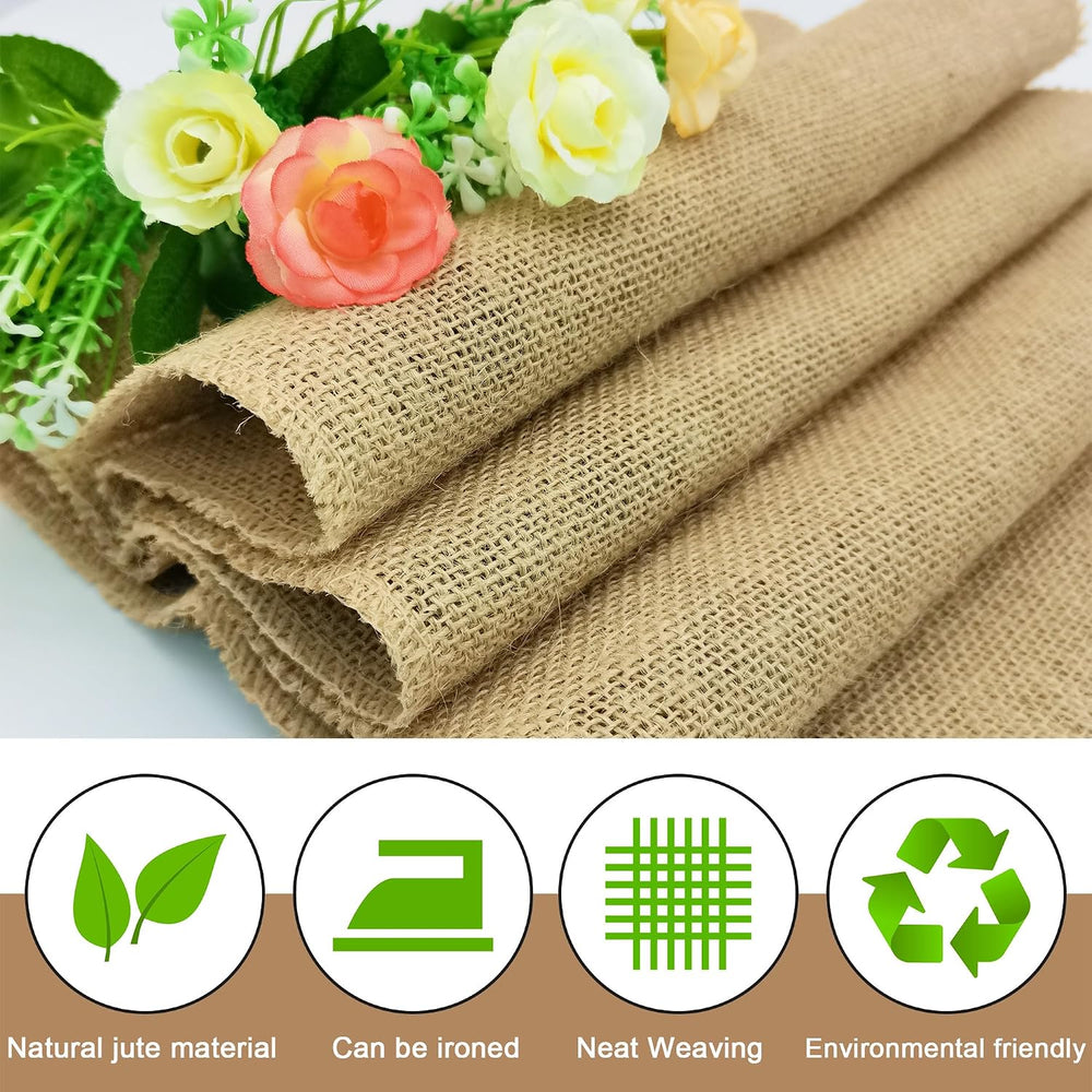 10 Pack Natural Burlap Table Runners,12 x 108 Inch Rustic Jute Table Runner a...