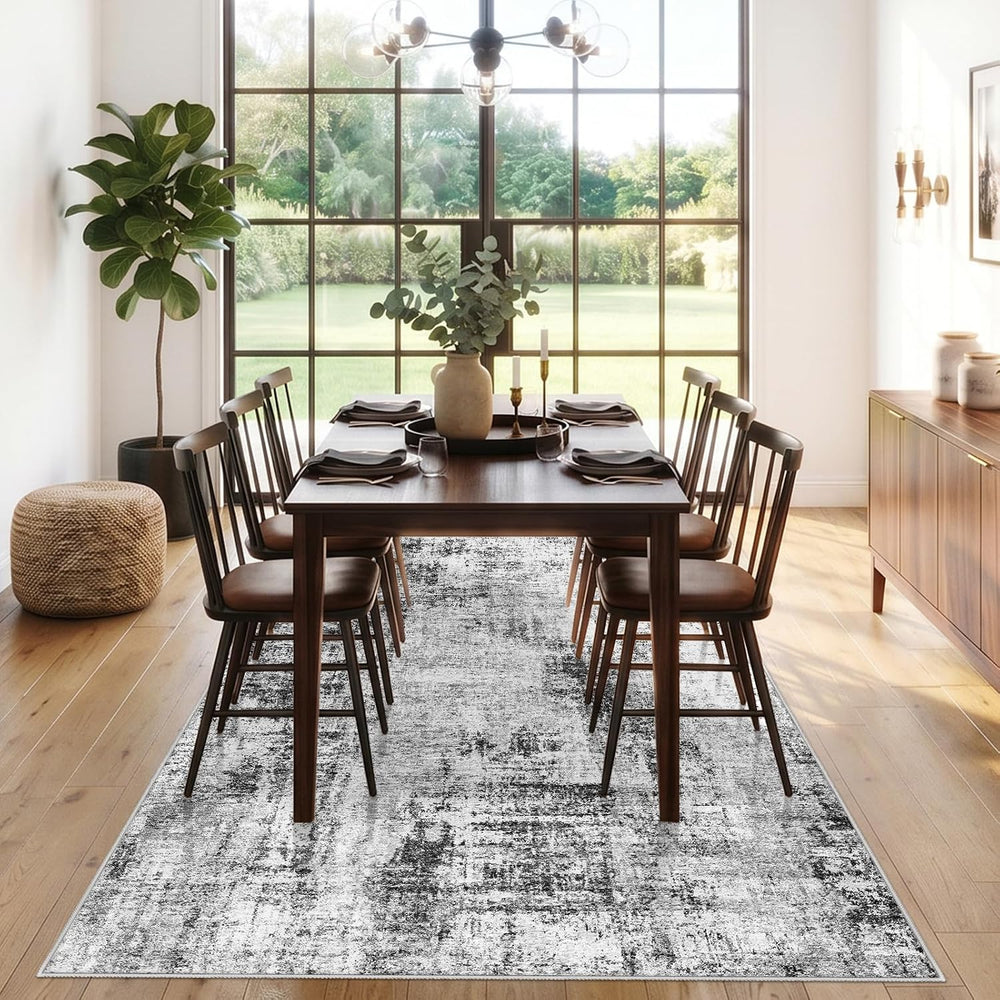 5x10 Rug for Living Room: Non-Slip Washable Hallway Runner Rug Black