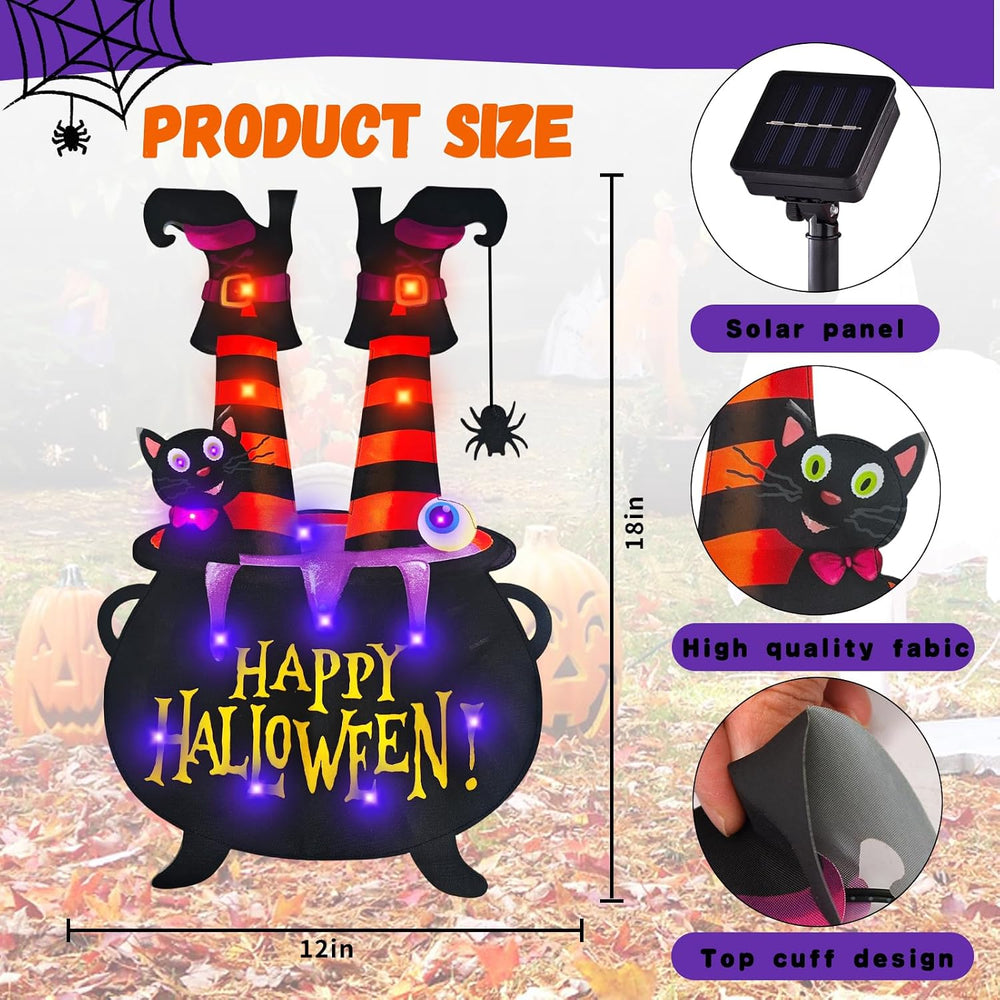 Halloween Lighted Garden Flag, Witch Feet Yard Decor, 12x18 in