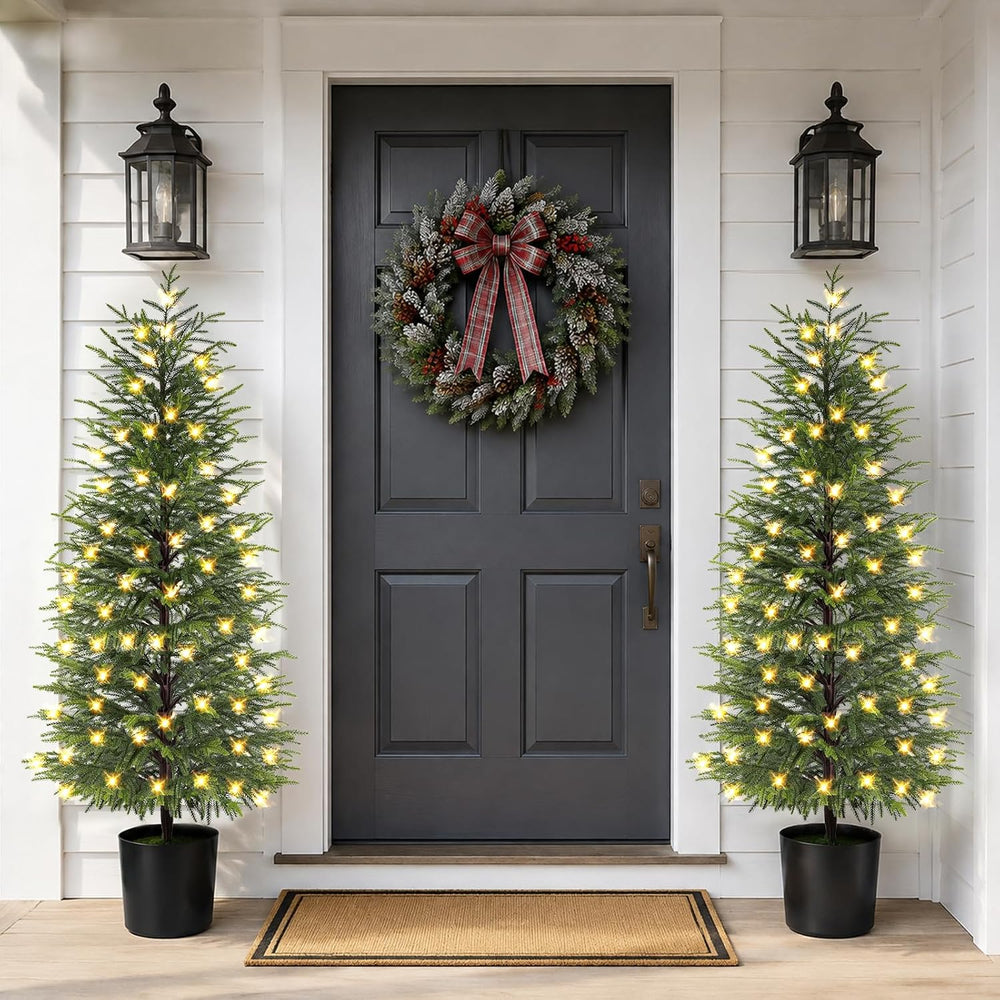 5FT Prelit Norfolk Pine Christmas Tree Real Touch Artificial Cedar Tree with ...