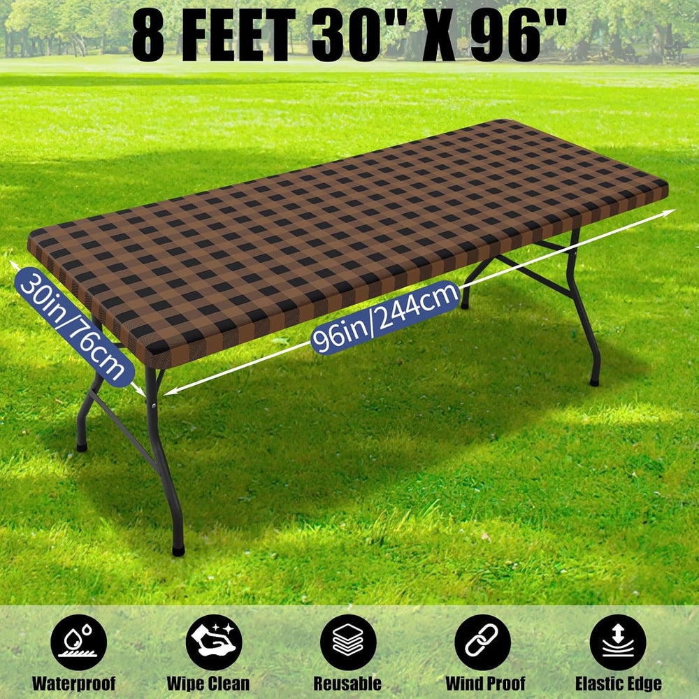 Smiry 8 Foot Picnic Table Cloth 2 Pack, Elastic Fitted Polyester Tablecloth