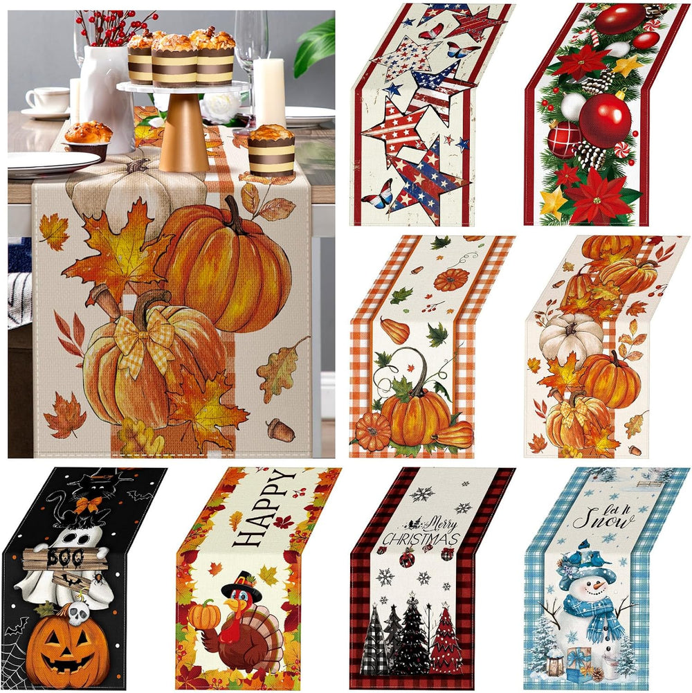 LemonRoad 8 Pcs Holiday Table Runner, 72 Inch Seasonal Fall Table Decor