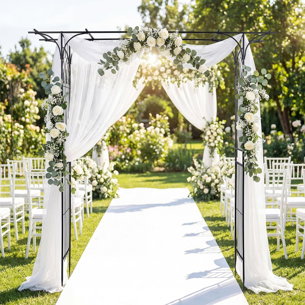 Happygrill 7 FT Metal Garden Arbor with Flat Top Design
