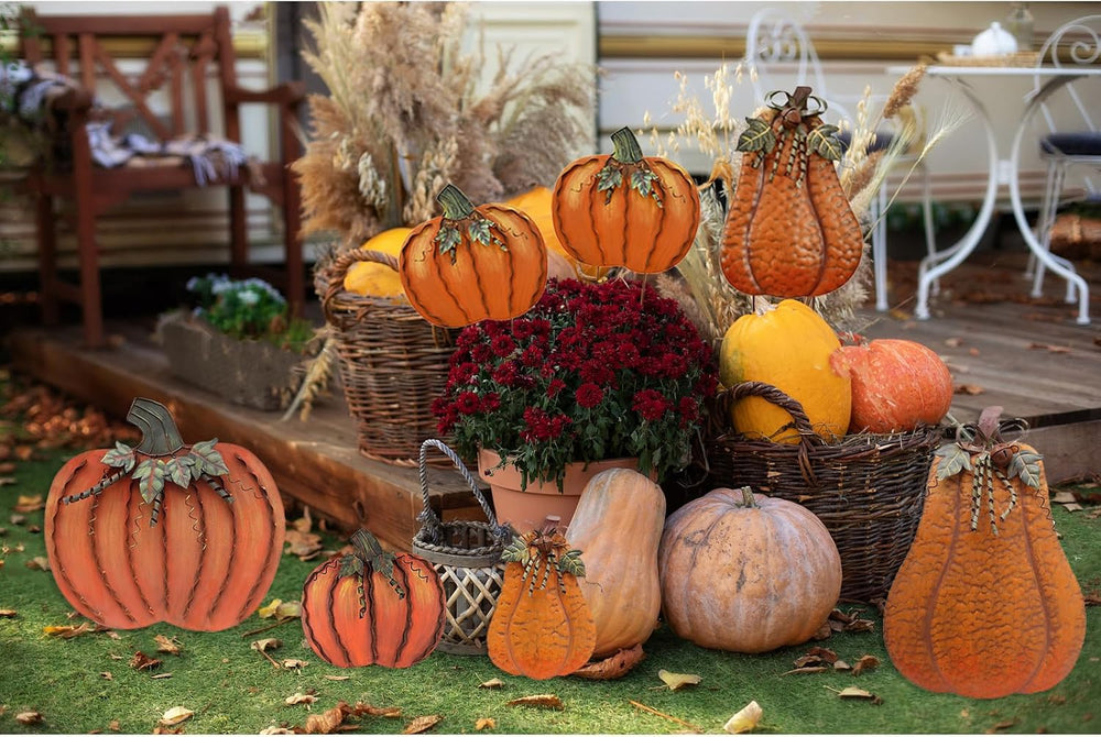 Metal Pumpkin Stakes Yard Signs Fall Decor Decorative Lawn Garden Stake