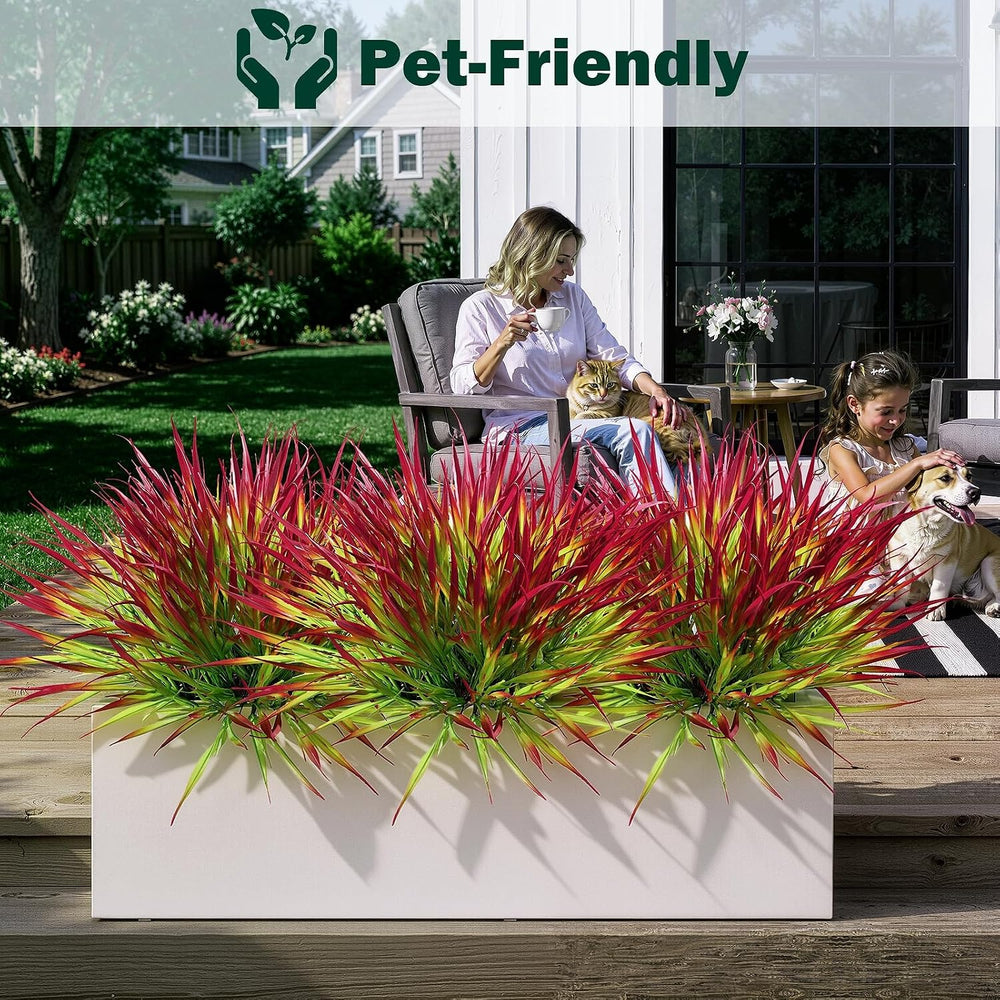28 Bundles Artificial Outdoor Plants UV Resistant Fake Grass Plants Faux Plas...