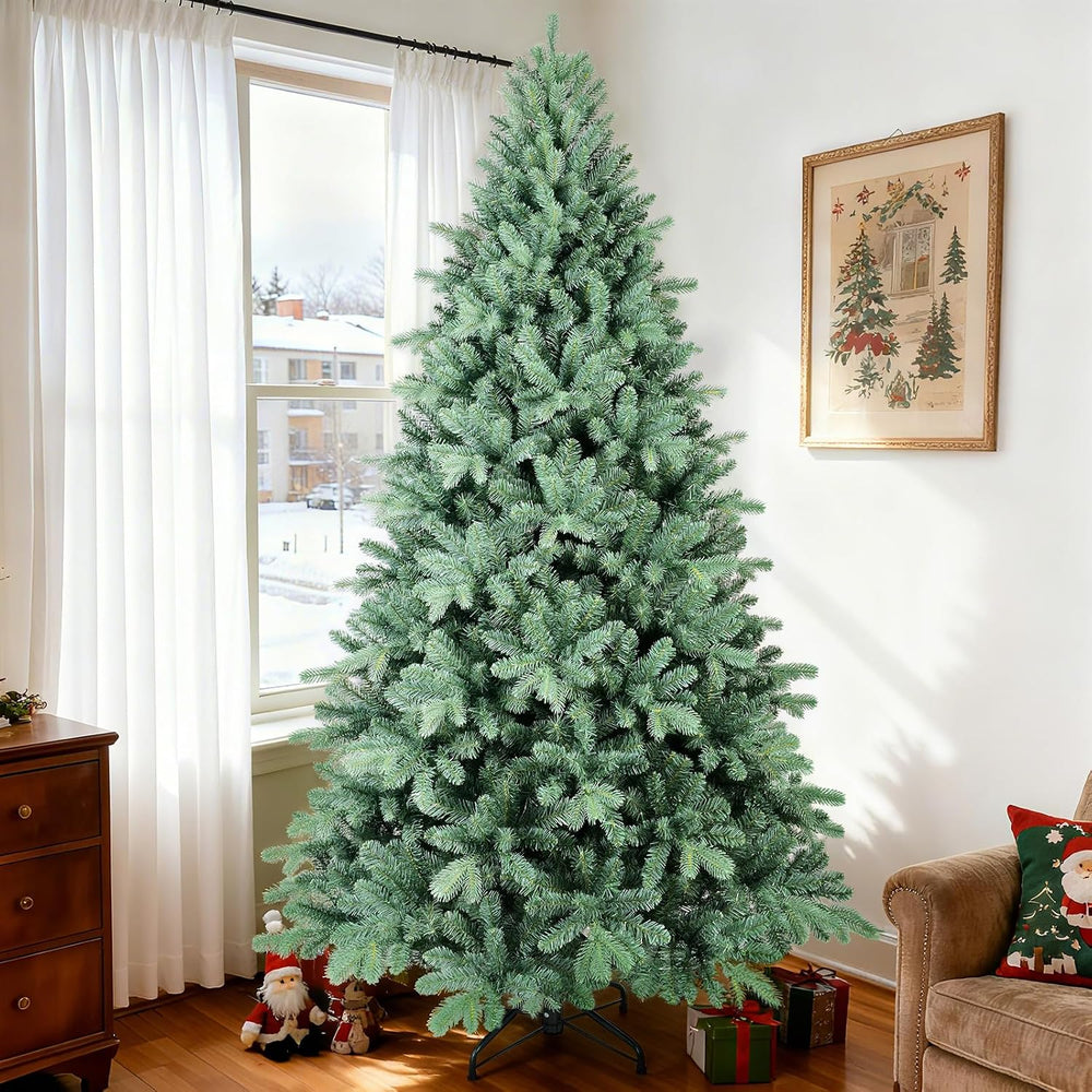 7 Ft Blue Spruce Artificial Christmas Tree, Hinged Unlit Xmas Trees with 1390...