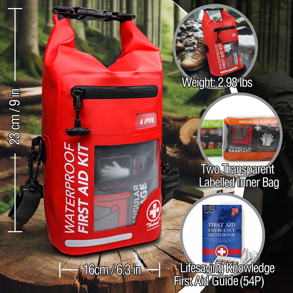 250 PCS Water‑Resistant First Aid Kit, Roll Top Reflective Emergency Bug Out ...