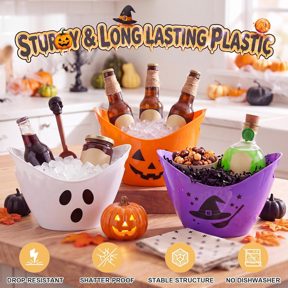 Meekoo 12 Pcs Pumpkin Ghost Witch Ice Bucket Plastic Oval with Handle