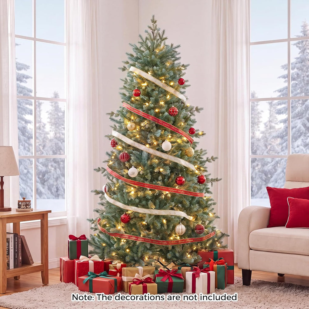 COSTWAY 6 FT Full Pre-Lit Artificial Christmas Tree, 350 Warm White LEDs