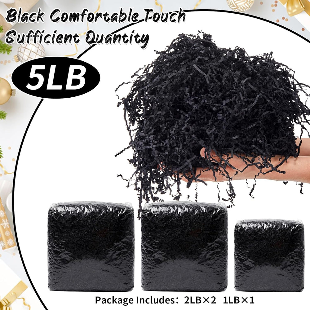 Ribbonlic 5 lb Black Crinkle Cut Paper Shred Filler Black Shredded Paper