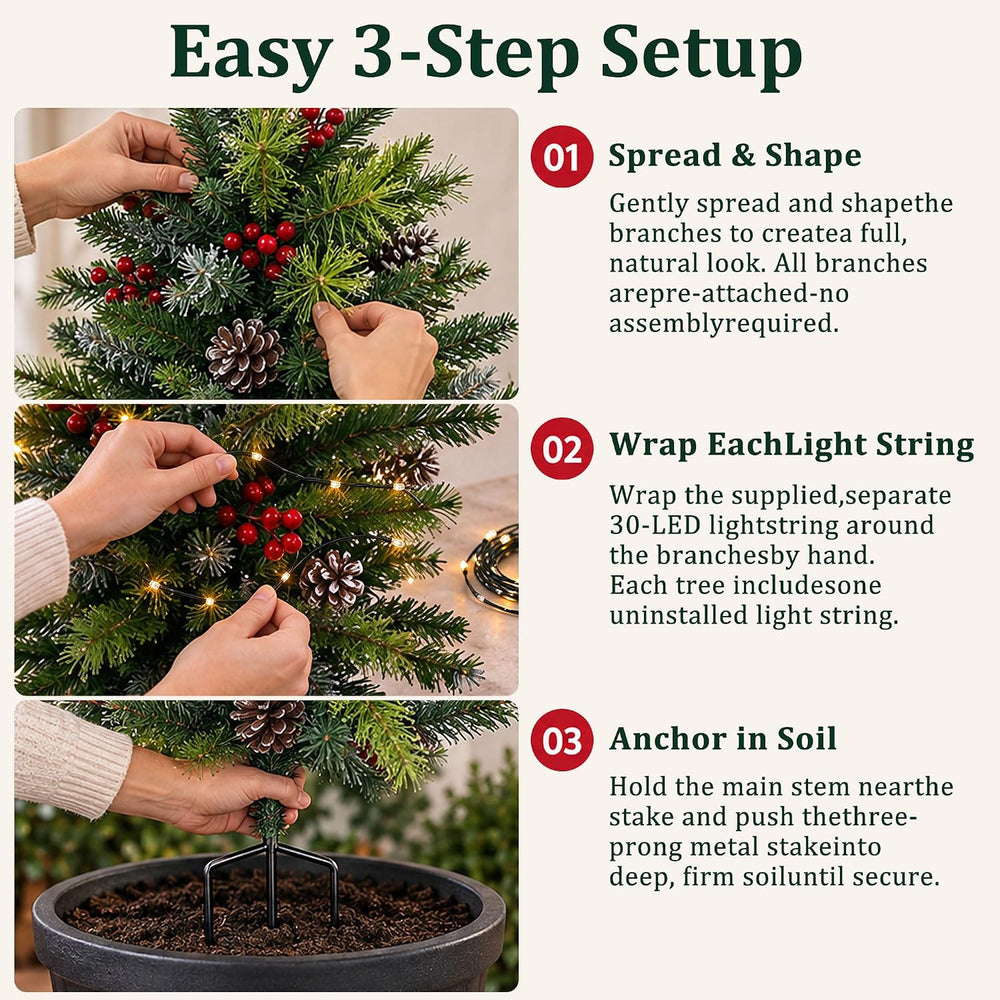 2 Pack 26" Lighted Christmas Urn Fillers, Outdoor Christmas Planter Filler
