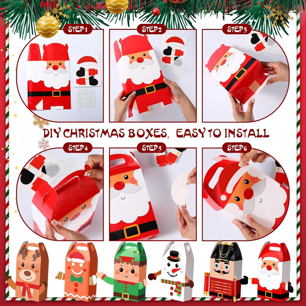 Harloon 48 Pcs Christmas 3D Gift Boxes with Handle Santa Nutcracker