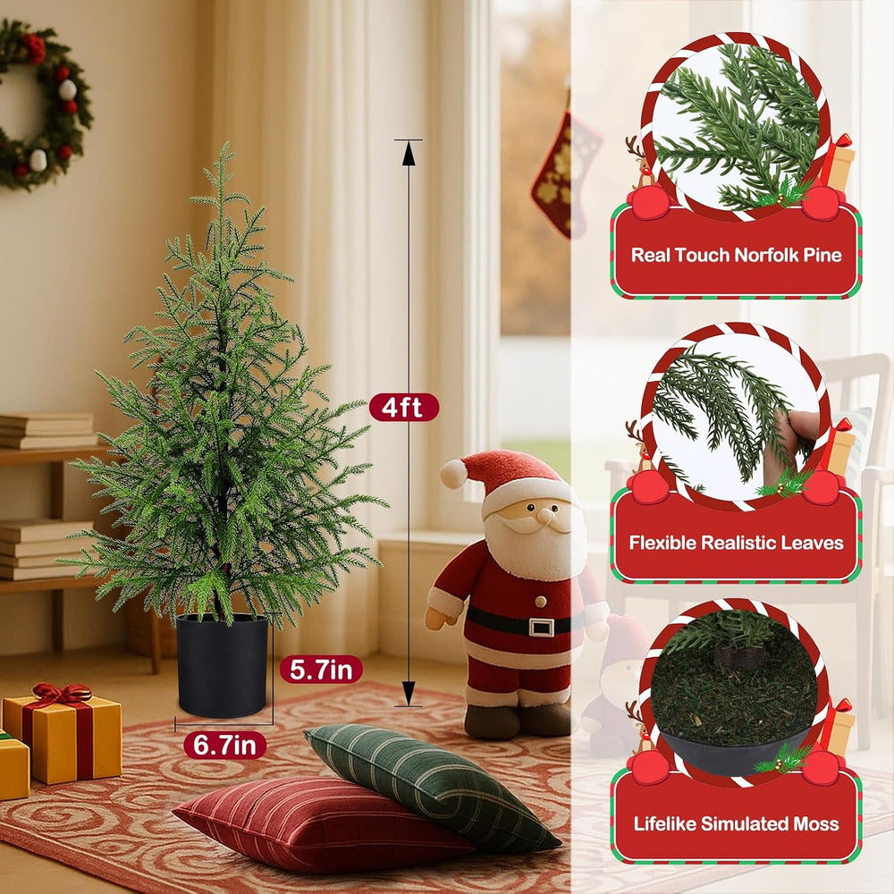 4FT Norfolk Pine Christmas Tree, Unlit Artificial Tree in Pot, Soft-Touch PE ...