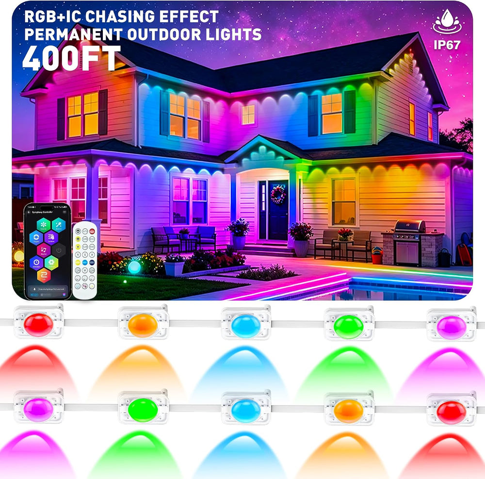 400FT Permanent Outdoor Lights, Smart RGB+IC Eaves Lights for House, App &...