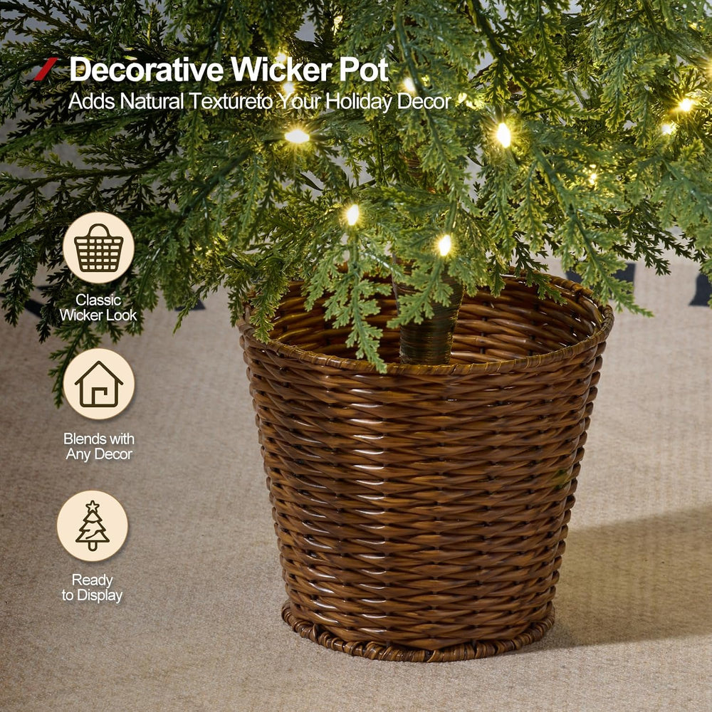 VeriNatural 2ft 3ft 4ft Prelit Twinkle Christmas Trees in Woven Baskets