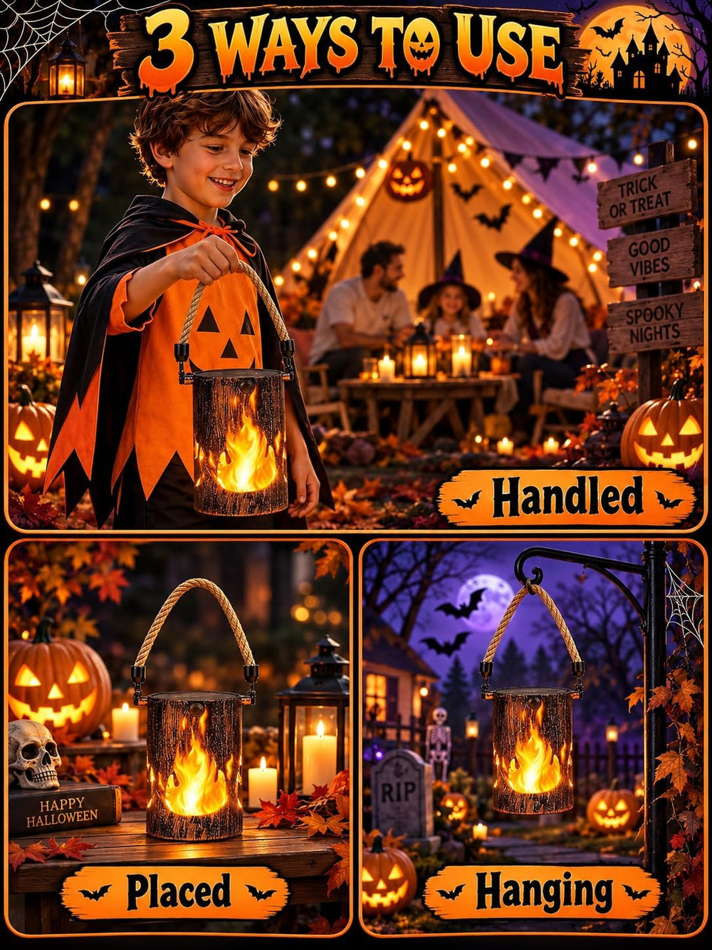 6 Pack Solar Halloween Lanterns Outdoor with Flickering Flame