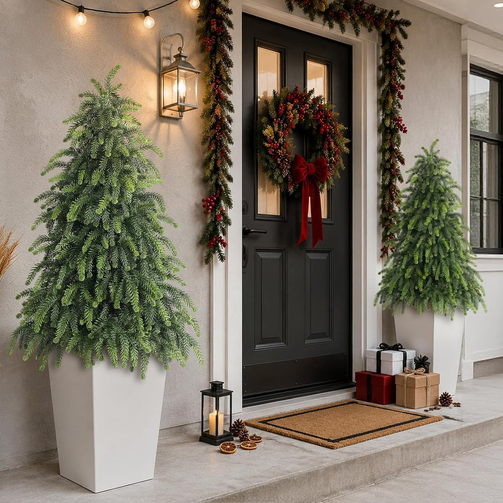 2Set 4FT Artificial Christmas Norfolk Pine Tree for Front Porch Decoration