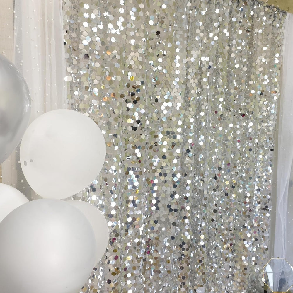 9FTx10FT Silver Sequin Backdrop 1 Panel,18MM Large Payette Sequins Backdrop, ...