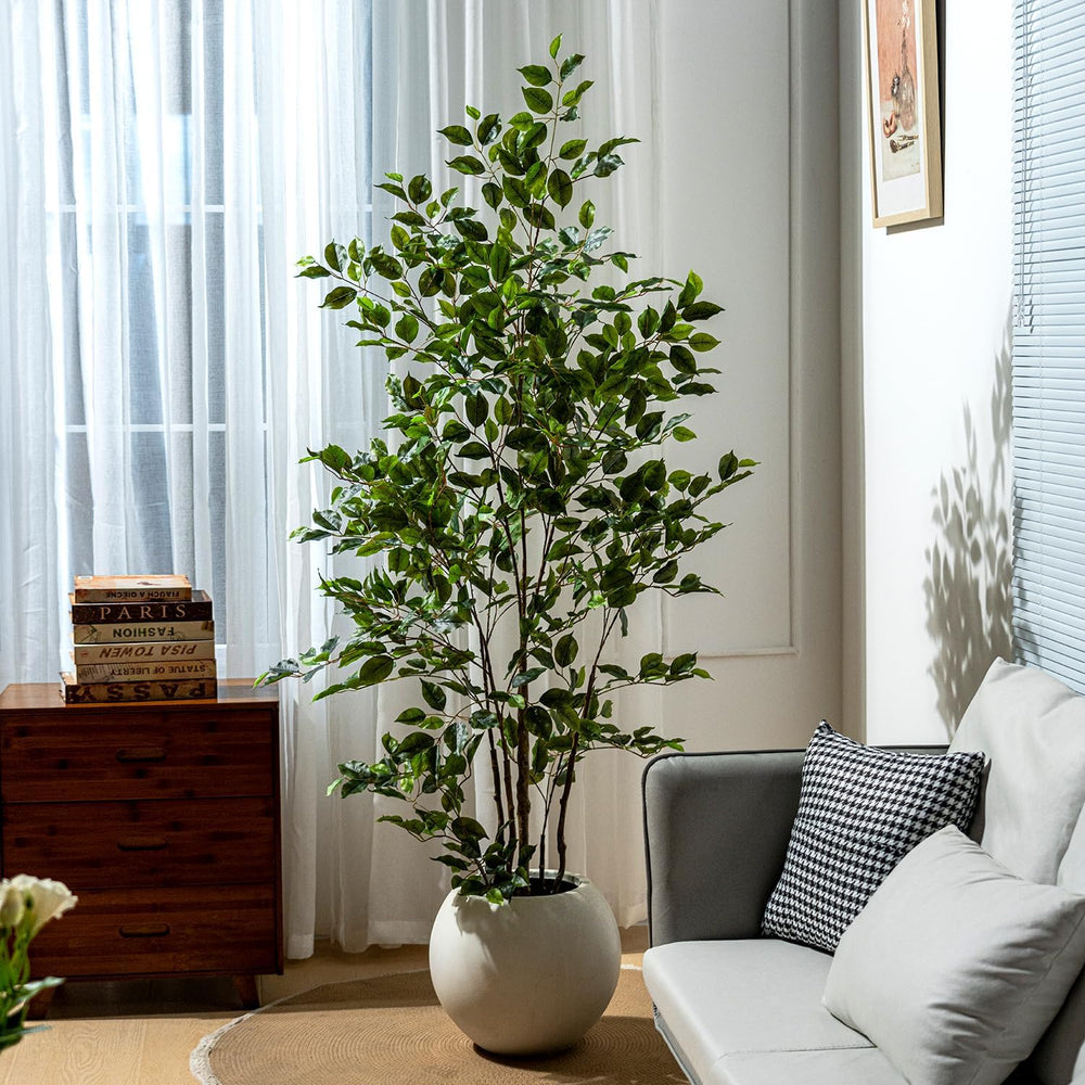 Artificial Ficus Tree Indoor 6ft, Large Potted Faux Tree with Realistic Silk ...