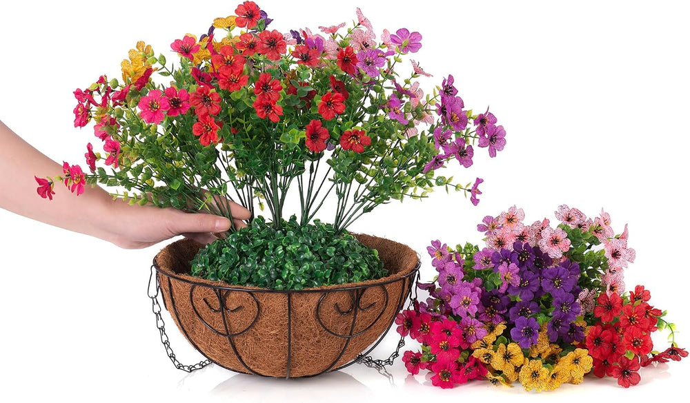 Artificial Fake Hanging Plants Flowers with Basket Outdoor Decor Faux Silk Da...