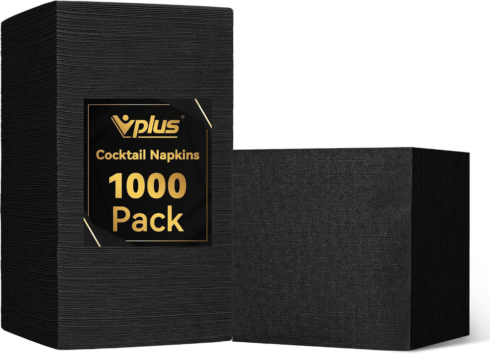 1000 Pack Black Cocktail Napkins, Beverage Napkins, 3 Ply, 4.9x4.9 inch