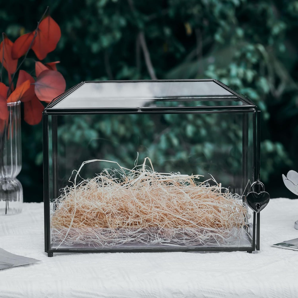 NCYP Small Wedding Glass Cards Box with Slot and Lock, 10.2 x 5.9 x 7.9 Inch,...
