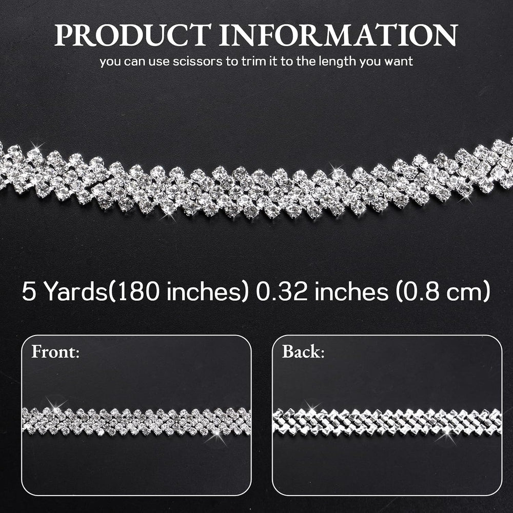 Novani Silver Rhinestones Trim Chain 5 Yards(T183,5Y)
