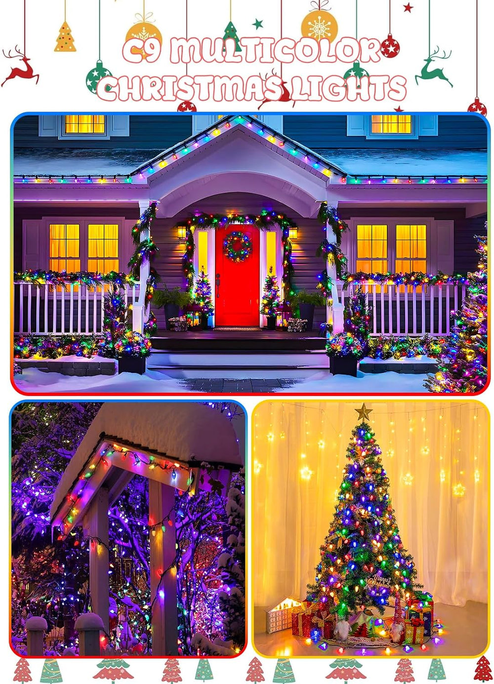 2 Pack Extentable C9 Christmas Lights Outdoor 66 FT 100 LED Multicolored