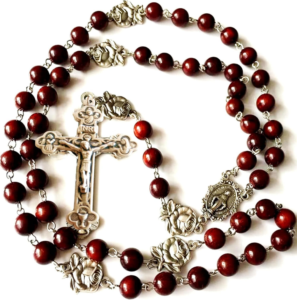 elegantmedical Handmade Rare Fragrance Red Sandalwood Beads ROSE ROSARY NECKL...